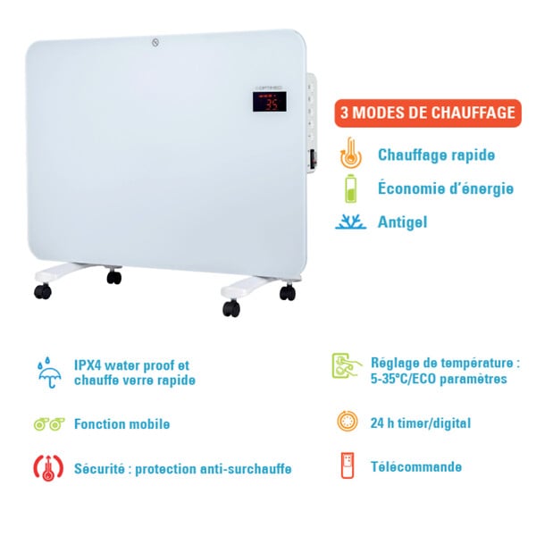 OPTIMEO - OCE-E01-1500B Convecteur Mobile Blanc Ipx4  Blanc 1500w - large