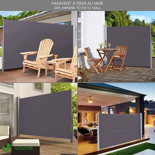 VOUNOT - Paravent retractable avec housse de protection 1.6x3m Anthracite - large