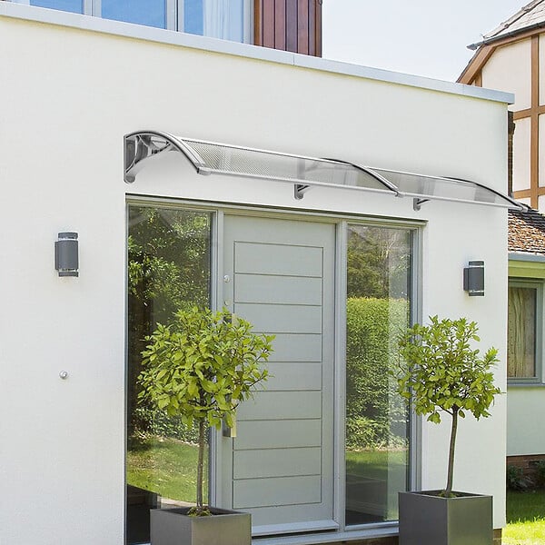 VOUNOT - Auvent de porte marquise 200x80 cm transparent en Polycarbonate anti UV Gris - large