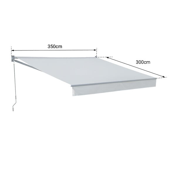HAPPY GARDEN - Store banne SAULE 3,5 × 3m - Toile rayée blanche/grise et structure blanche - large