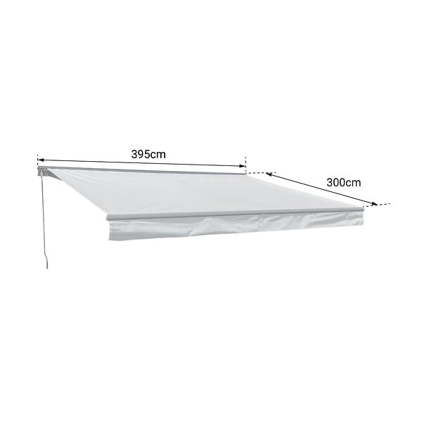 HAPPY GARDEN - Store banne SAULE 3,95 × 3m avec semi-coffre - Toile rayée blanche/grise et structure blanche - large