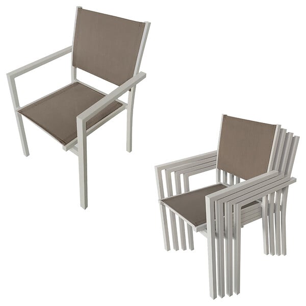 HAPPY GARDEN - Salon de jardin BARI en textilène taupe 8 places - aluminium taupe - large