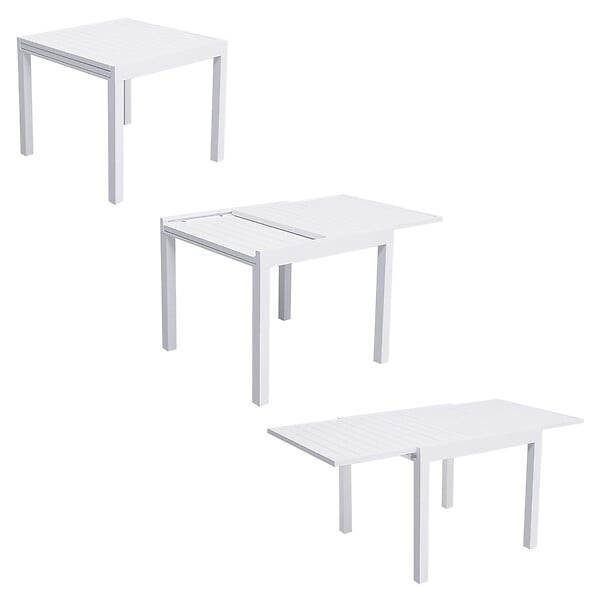 HAPPY GARDEN - Salon de jardin VENEZIA extensible 90/180 en aluminium blanc - 8 places - large