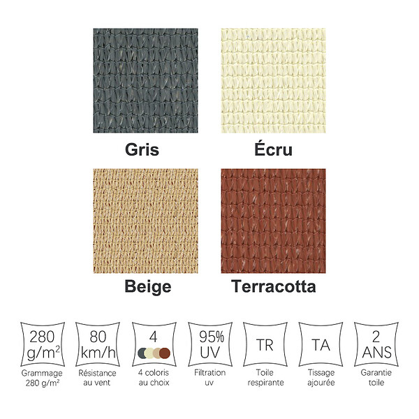 COTE STORE - Voile d'ombrage 3 x 3 m carré 280g/m² - Haute densité résistante au vent - Tissu micro-aéré - Terracotta - large