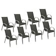 HAPPY GARDEN - Lot de 8 chaises MARBELLA en textilène gris - aluminium gris - vignette