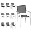 HAPPY GARDEN - Lot de 10 chaises en aluminium blanc - textilène gris - vignette