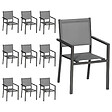 HAPPY GARDEN - Lot de 10 chaises en aluminium anthracite - textilène gris - vignette