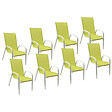 HAPPY GARDEN - Lot de 8 chaises MARBELLA en textilène vert - aluminium blanc - vignette