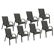 HAPPY GARDEN - Lot de 8 chaises MARBELLA en textilène gris - aluminium gris anthracite - vignette