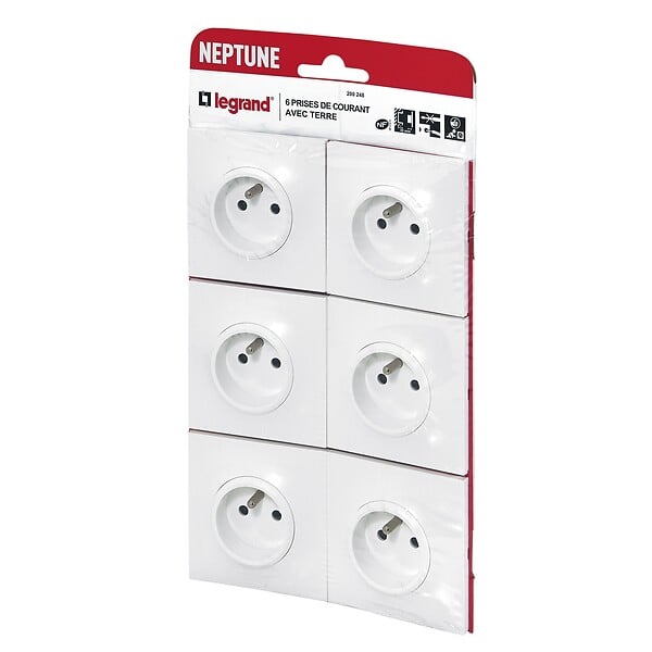 LEGRAND - Lot de 6 prises de courant avec terre Neptune - Blanc - 16A - large