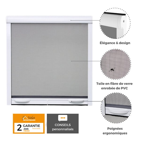 VOLET-MOUSTIQUAIRE - PACK ECO de 2 moustiquaires Enroulables ALU H170 cm x L160 cm Blanc - large