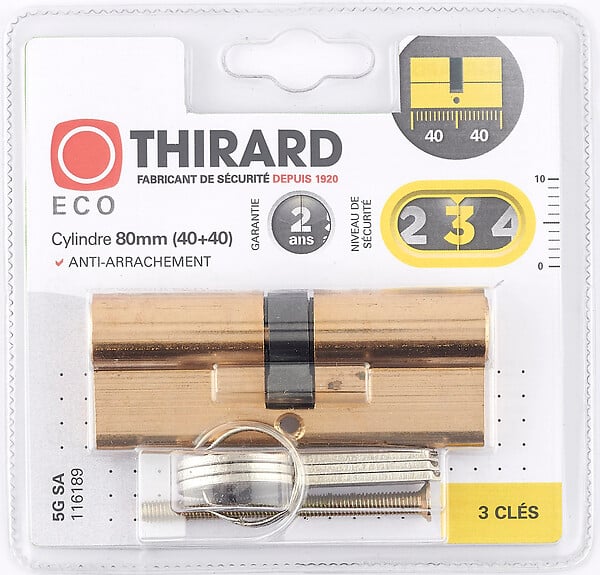 THIRARD - Cylindre SA 40x40mm laitonné 3 clés - large