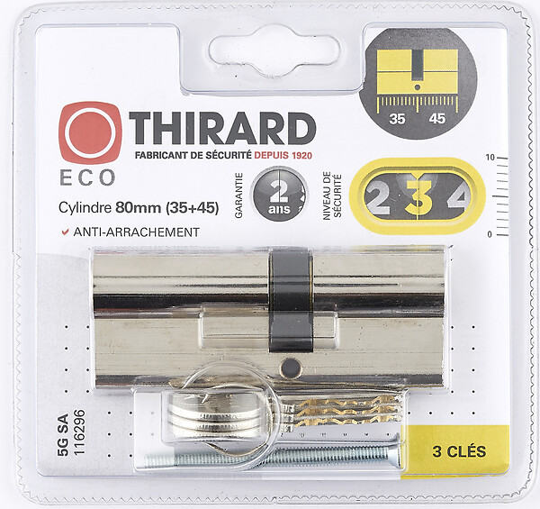 THIRARD - Cylindre SA 35x45mm nickelé 3 clés - large