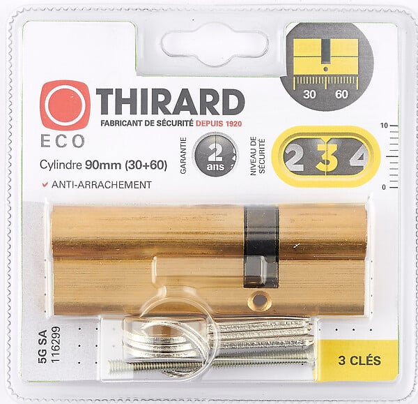 THIRARD - Cylindre SA 30x60mm laitonné 3 clés - large