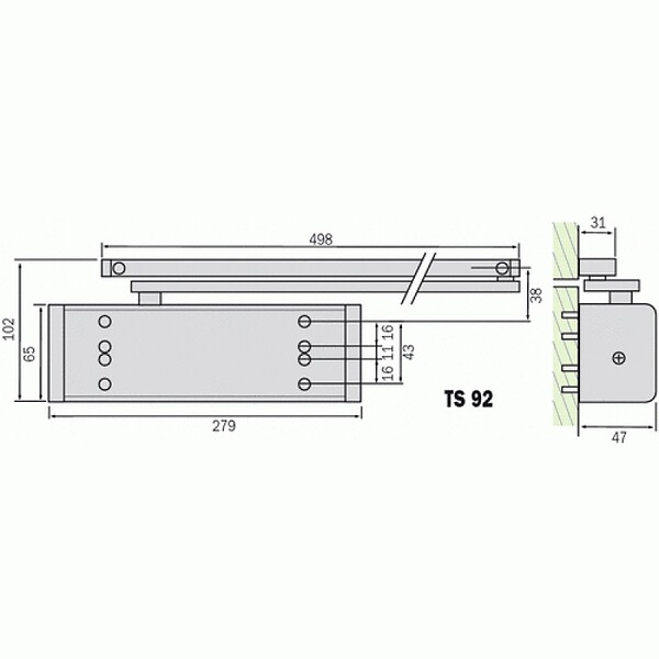 DORMAKABA - Corps pour ferme-porte bras à glissière finition blanc TS 92 G - large