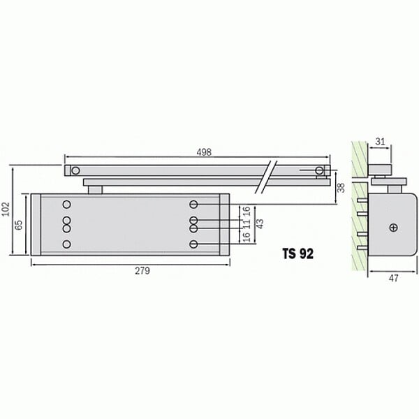 DORMAKABA - Corps pour ferme-porte bras à glissière finition noir TS 92 G - large