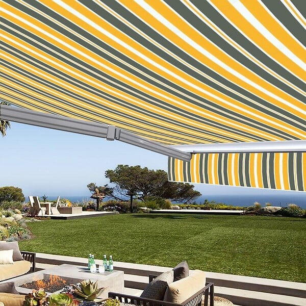 COTE STORE - Store banne manuel Demi coffre 4 x 3 m pour terrasse - Gris jaune - large