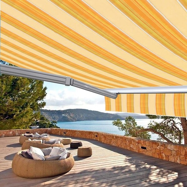 COTE STORE - Store banne motorisé et manuel 3,6 x 3 m Demi coffre pour terrasse - Jaune rayé - large