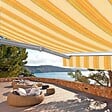COTE STORE - Store banne motorisé et manuel 3,6 x 3 m Demi coffre pour terrasse - Jaune rayé - vignette