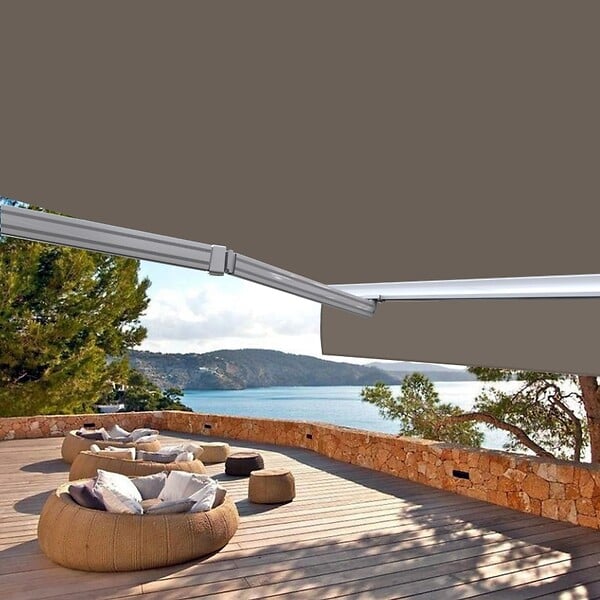 COTE STORE - Store banne motorisé et manuel 2,5 x 2 m Demi coffre pour terrasse - Taupe - large