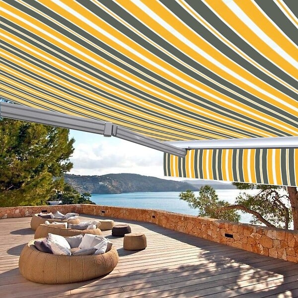 COTE STORE - Store banne motorisé et manuel 3 x 2,5 m Demi coffre pour terrasse - Gris jaune - large