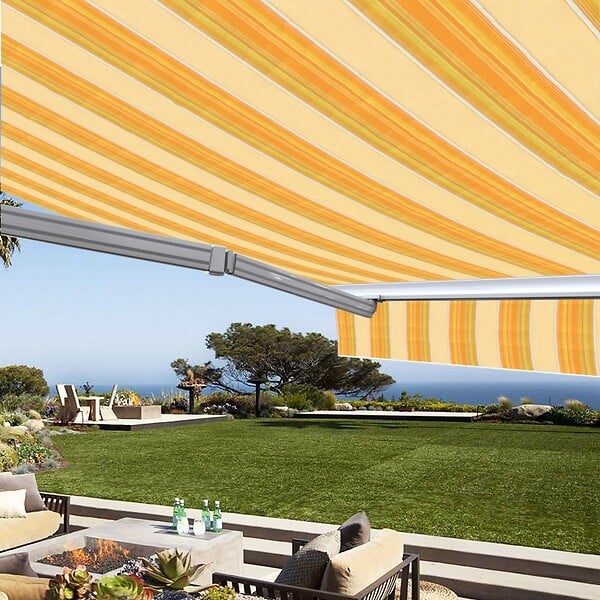 COTE STORE - Store banne manuel Demi coffre 3,6 x 3 m pour terrasse - Jaune rayé - large