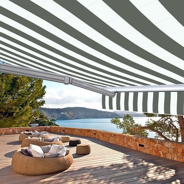 COTE STORE - Store banne motorisé et manuel 3,6 x 3 m Demi coffre pour terrasse - Blanc gris - large