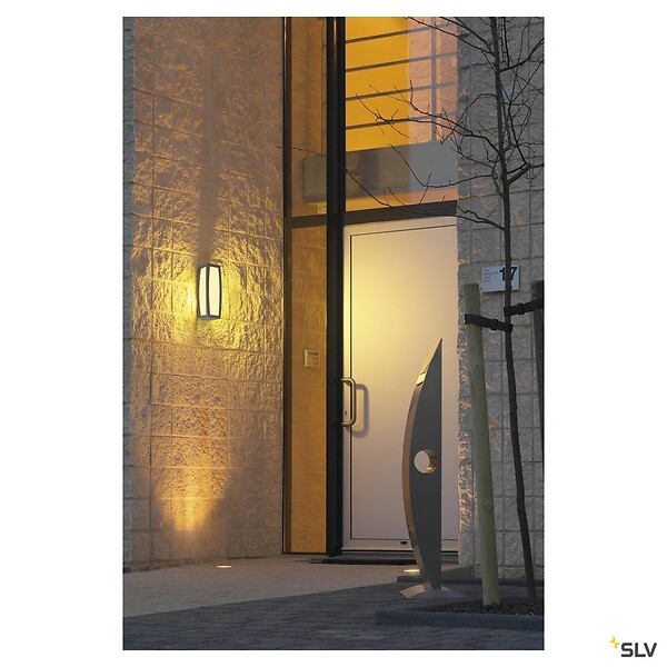 SLV - Applique extérieure SLV MERIDIAN BOX SENSOR, diffuseur opalescent anthracite, E27, 25W max, IP54, détecteur de mouvements - large