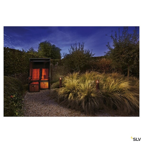 SLV - Borne extérieure SLV RUSTY coloris rouillée, E27, 11W pour jardin - Hauteur 70 cm - large
