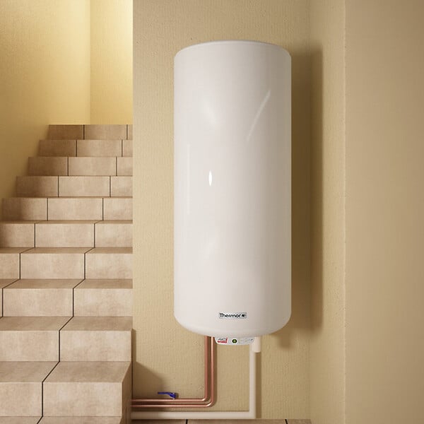 THERMOR - Chauffe-eau vertical mural étroit Duralis Thermor - 100L - 1200W - 2 personnes- Blanc - large