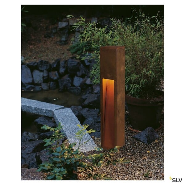 SLV - Borne extérieure SLV RUSTY SLOT, coloris fonte rouillée, E27, 11W - Hauteur 80 cm - large