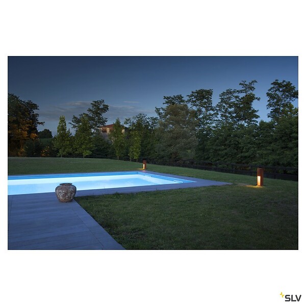 SLV - Borne extérieure SLV RUSTY SLOT 50 avec LED intégrée, coloris fonte rouillée - Hauteur 50 cm - large
