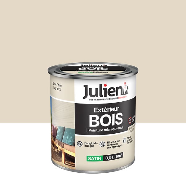 JULIEN - Peinture bois extérieur Microporeux Satin - Blanc Perle 0.5L - large