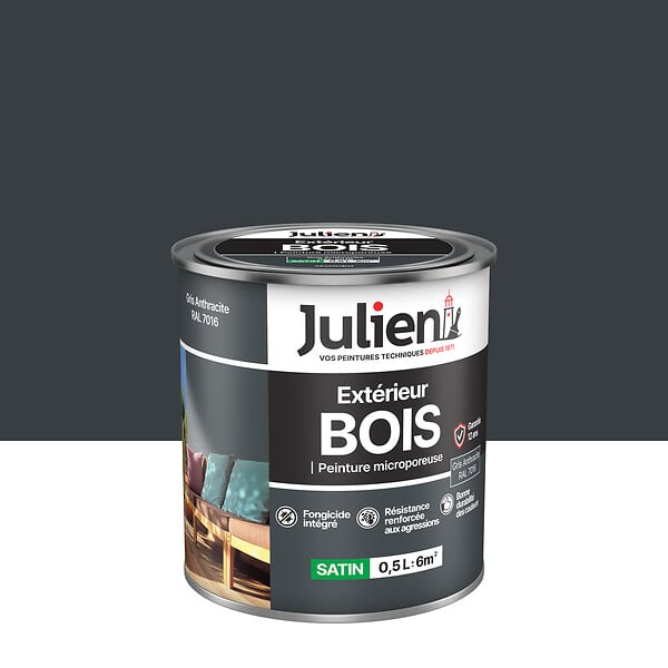 JULIEN - Peinture bois extérieur microporeux - Gris Anthracite 0.5L - large