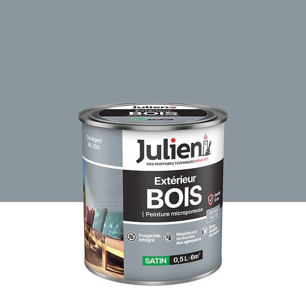 JULIEN - Peinture bois extérieur microporeuse Satin - Gris Argent 05L - large