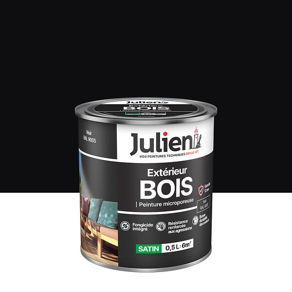 JULIEN - Peinture extérieure bois Microporeux Noir 0.5L - large