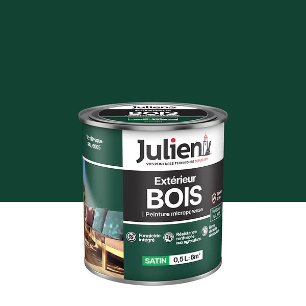 JULIEN - Peinture bois extérieur microporeux satin - Vert Basque 0,5L - large