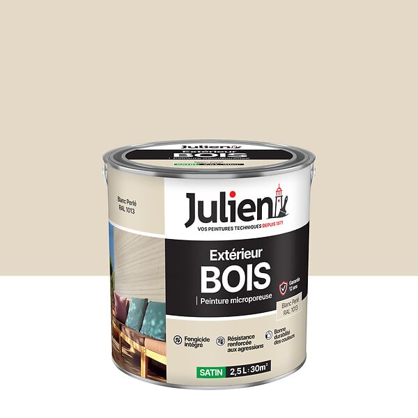 JULIEN - Peinture extérieure bois microporeuse Satin - Blanc Perle 2.5L - large