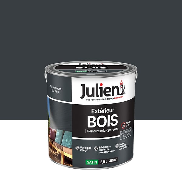 JULIEN - Peinture bois extérieur microporeux - Gris Anthracite - 2.5L - large