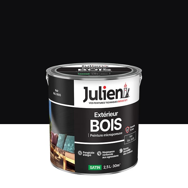 JULIEN - Peinture extérieure bois microporeuse - Noir - 2.5 L - large