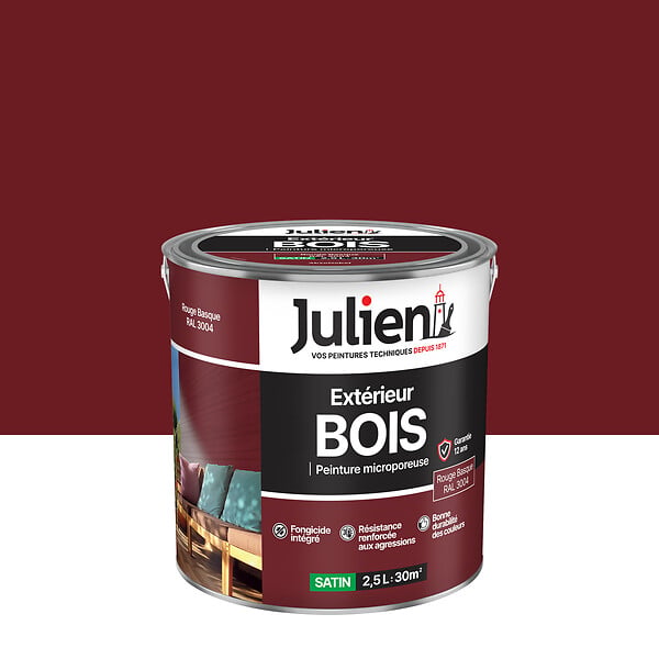 JULIEN - Peinture extérieure bois microporeux - Rouge Basque - 2.5L - large