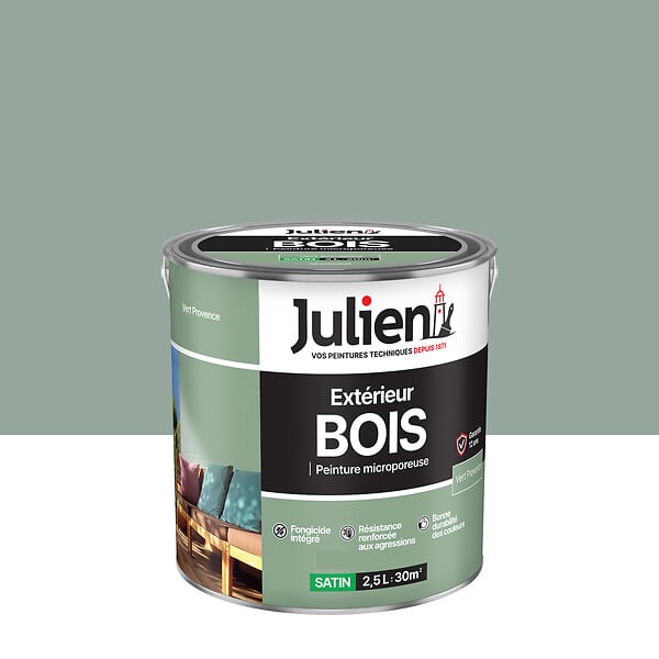 JULIEN - Peinture extérieure bois microporeux - Satin Vert Provence - 2.5L - large