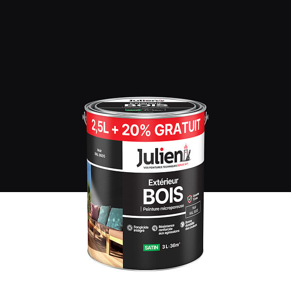JULIEN - Peinture bois extérieur microporeuse satin - Noir - 2,5L - large