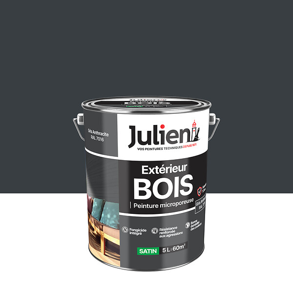 JULIEN - Peinture extérieure bois microporeux satin - Gris Anthracite - 5L - large