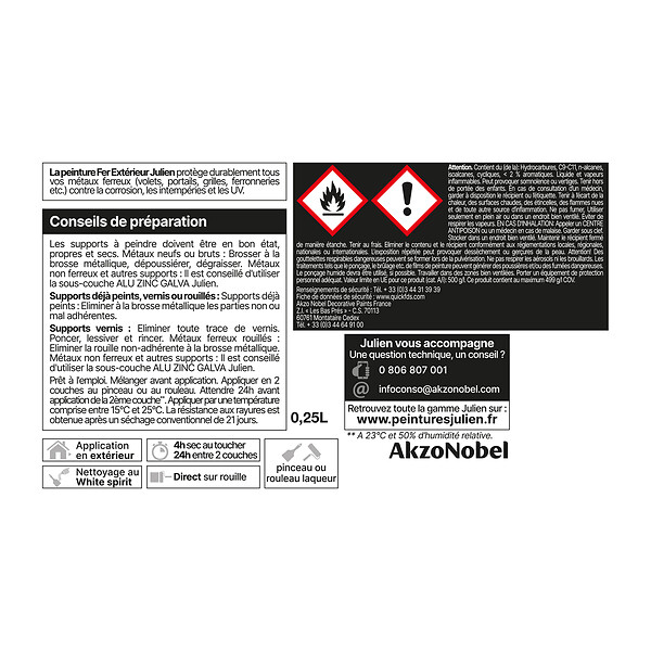 JULIEN - Peinture antirouille fer extérieur - Julien - Blanc 0.25L - large
