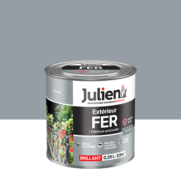 JULIEN - Peinture antirouille extérieure métal - Gris Acier 0.25L - large