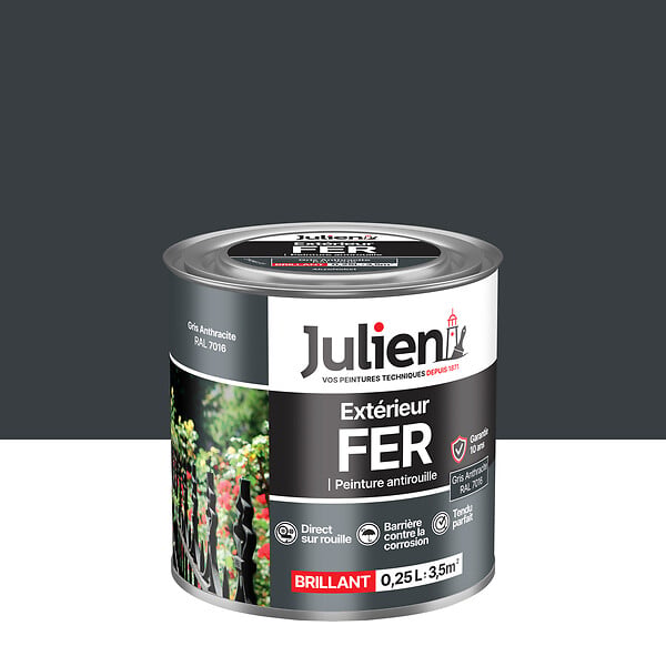 JULIEN - Peinture antirouille fer - Gris Anthracite - 0,25 L - large