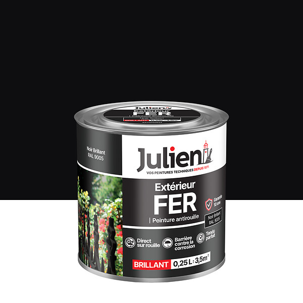 JULIEN - Peinture antirouille pour métaux ferreux - Noir - 0,25 L - large