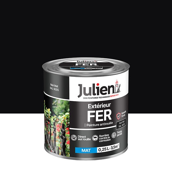 JULIEN - Peinture antirouille pour fer - Noir - 0.25L - large