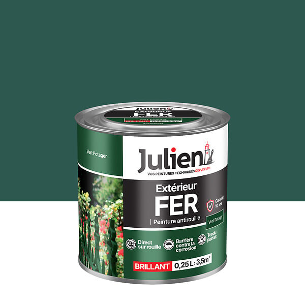 JULIEN - Peinture antirouille fer extérieur - Vert Potager - 0.25L - large